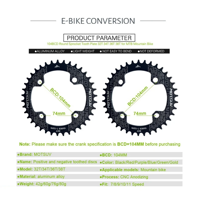 E-Bike Crankset 104BCD For Bafang Mid-Drive Aluminum Alloy Electric Bike Accessories