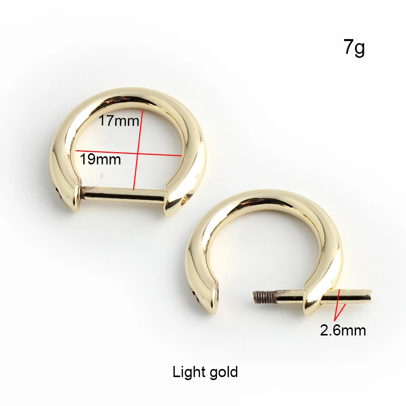 20-100pcs 19mm durable light gold plating removable screw d ring for making bags purse parts hardware