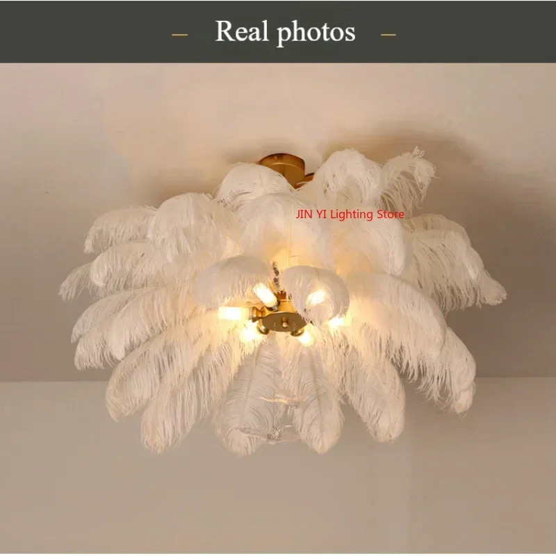 الشمال الأبيض الريش الفن غرفة المعيشة قلادة مصباح غرفة نوم داخلي معلق مصباح الثريا ديكور المنزل مصابيح السقف #5