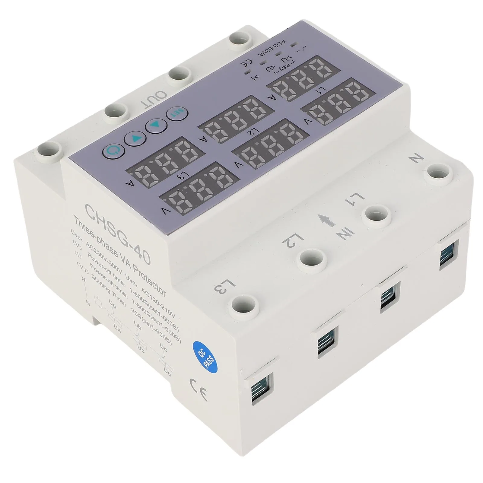 Pelindung Tegangan dan Arus 3 Fase DIN Rail Voltmeter Ammeter Pelindung Tegangan Lebih Arus Lebih Otomatis AC230-300V