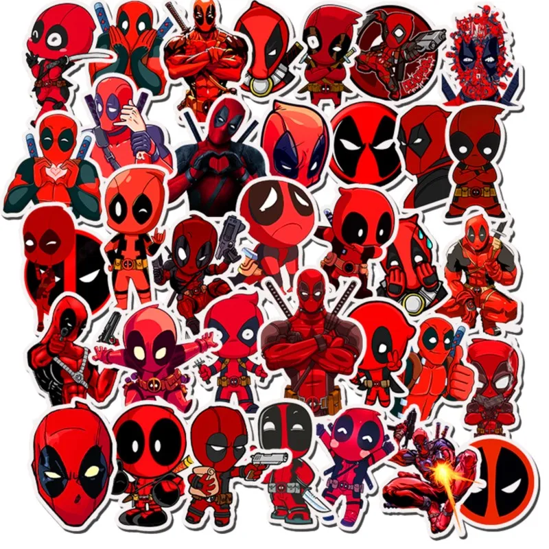 35PCS Movie Marvel Deadpool Stickers Disney Anime Book Laptop Motorcycle Kawaii Cartoon Graffiti Sticker Pack Kids Toy Gift