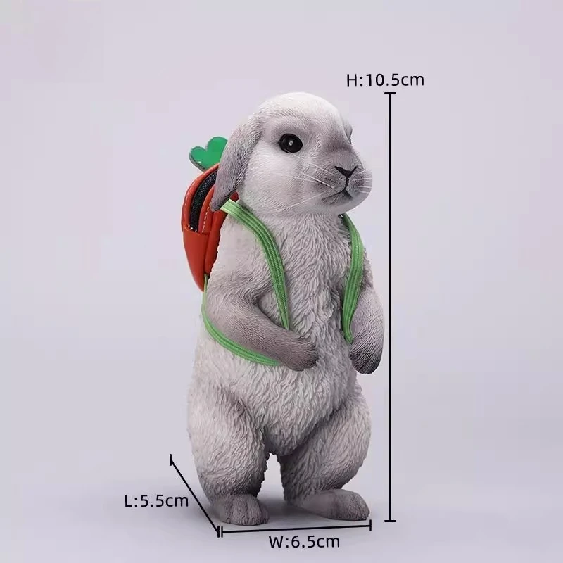

X42402 1/4 Scale Cartoon Simulation Resin Pet Bunny Animal Model with Detachable Backpack GK Action Figurine Cute Gift