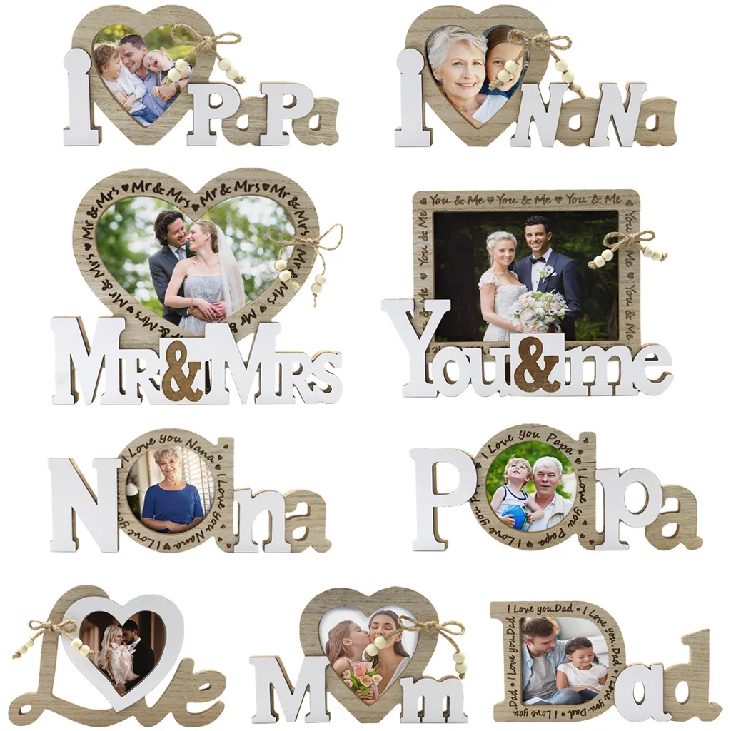 Wooden Love Photo Frame Crafts for Wedding Father Papa Family Creativity Picture Frame English Photo Frame Table Home Decor Gift