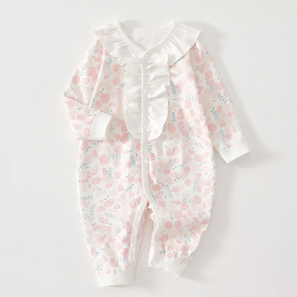 

First Birthday Baby Girl Rompers Long Sleeve Floral Cotton Spring Autumn Baby Jumpsuit Ruffles Princess Newborn Infant Clothes