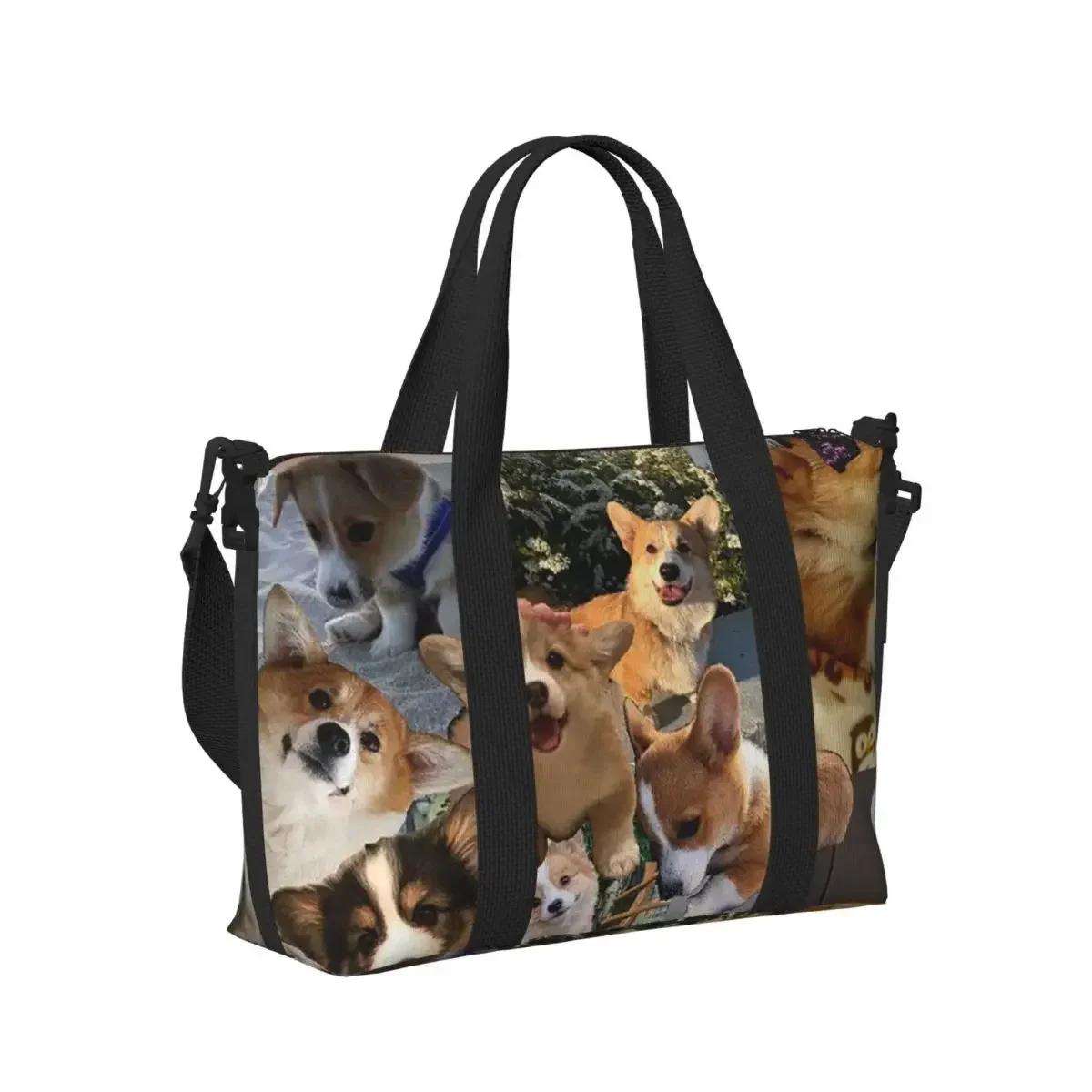 Large Cute Corgi Puppy Pembroke Welsh Corgi Dog Beach Travel BagTote Bags for Gym Sport Women Shopping Duffle Shoulder Bag