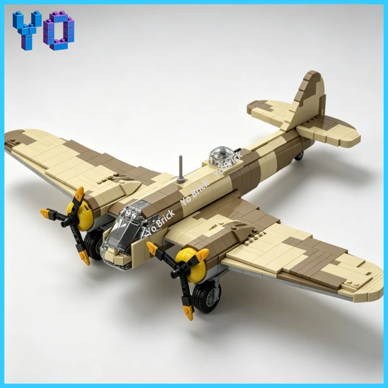 MOC Double-engine early fighter bomber building block set, creative puzzle bricks, small military airplane desk decoration