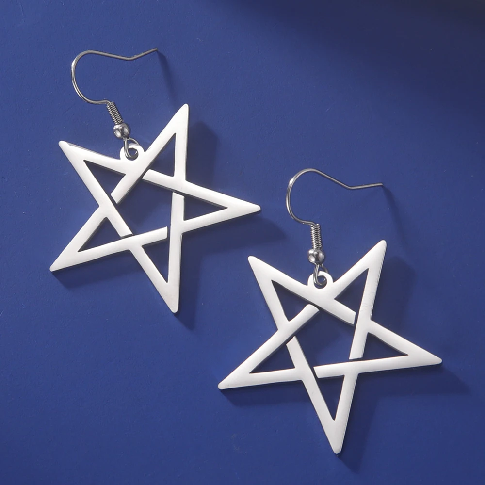 Dawapara Inverted Pentagram Drop Earrings for Women Baphomet Pentacle Star Stainless Steel Amulet Wiccan Jewelry Goth Gift