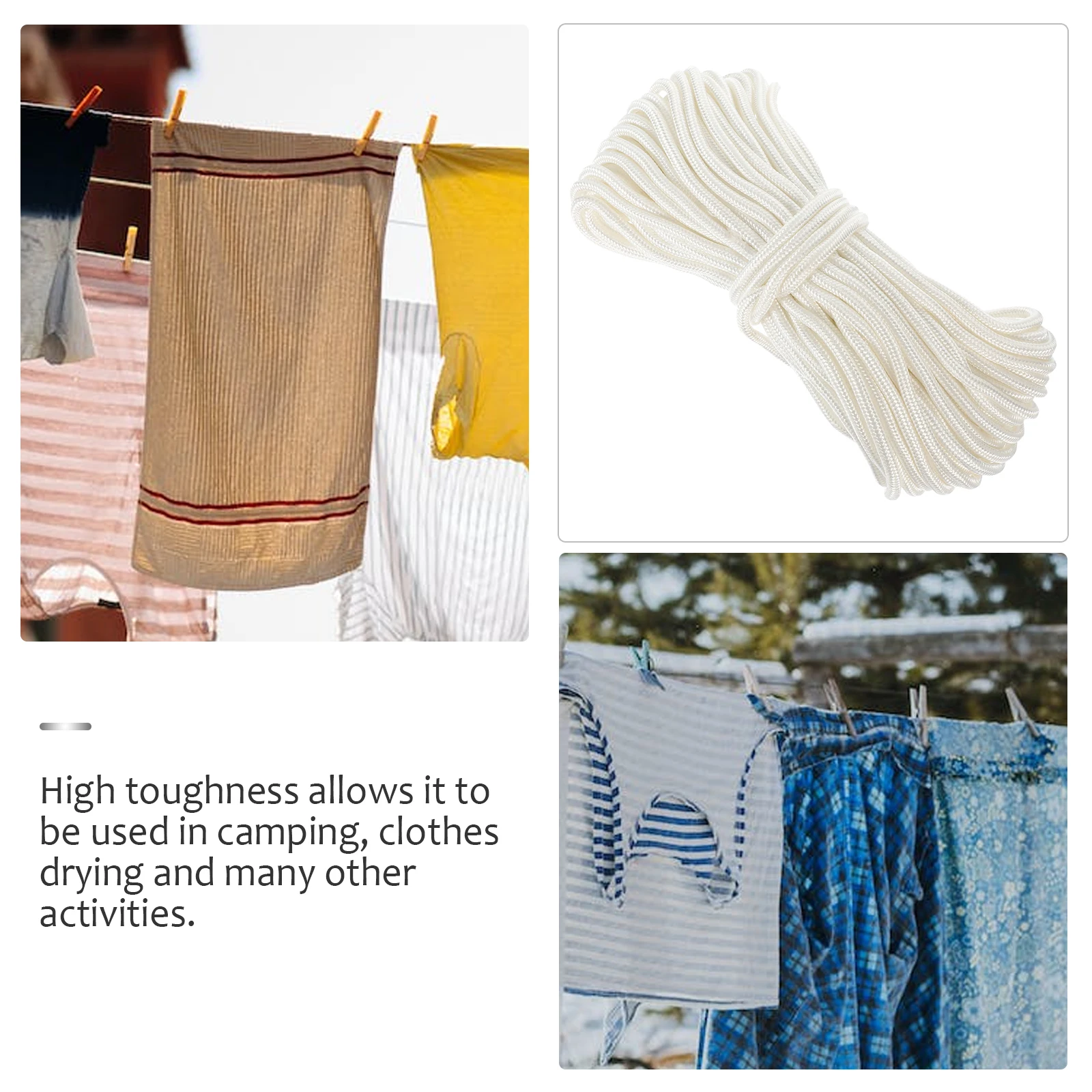 

Твердая плетеная нейлоновая веревка 30 м и атмосферостойкая веревка для кемпинга, занятий спортом в помещении и на открытом воздухе, 6 мм (белая)