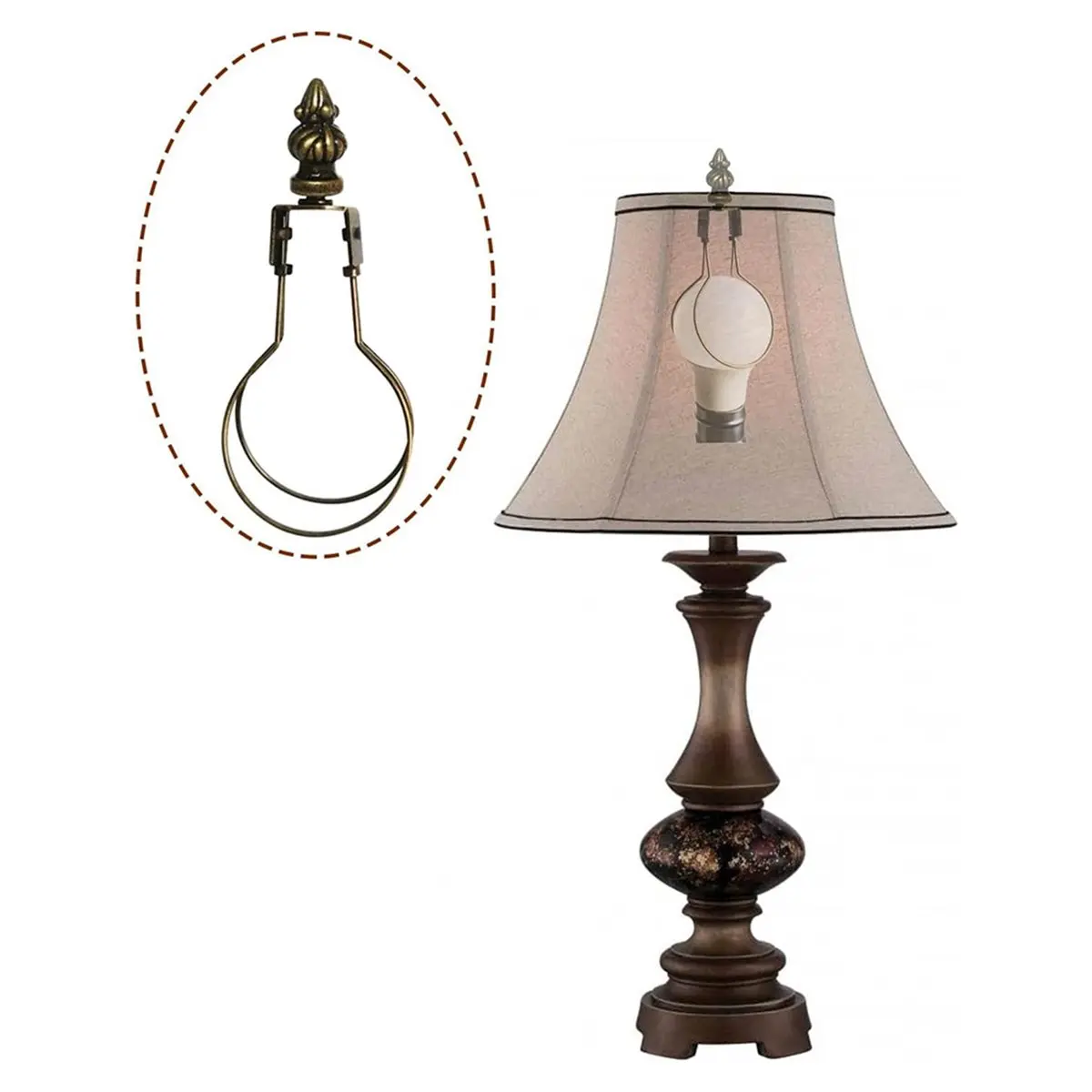 FTGT NEW Lampshade Adapter Brass Clip on Light Bulb Clip Adapter Includes Decoration Finial, Spring Clip for Light Bulb