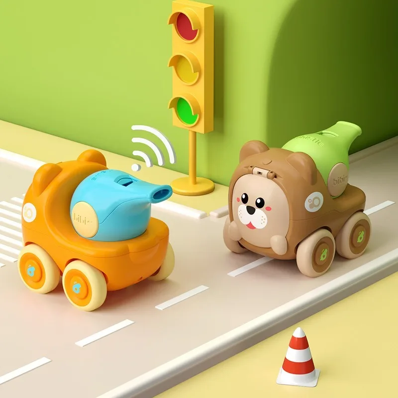 Baby-Tierfigur-Spielzeugauto mit Rückstoßmechanismus und Pfeife, derdeckelöffnend für Kleinteile, Trägheitsgleit-Baby-Puzzle-Spielzeug