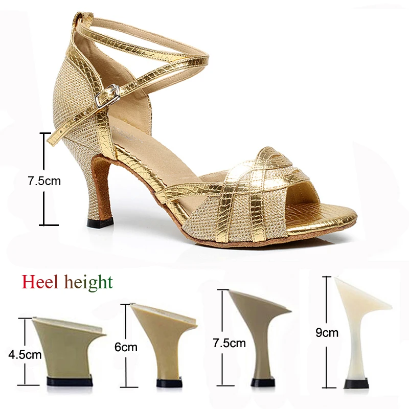 Latin Shoes Women\'s Salsa Tango Ballroom Party Women\'s Shoes Gold Black Silver High Heel Summer Women\'s Sandals Dance Sneakers