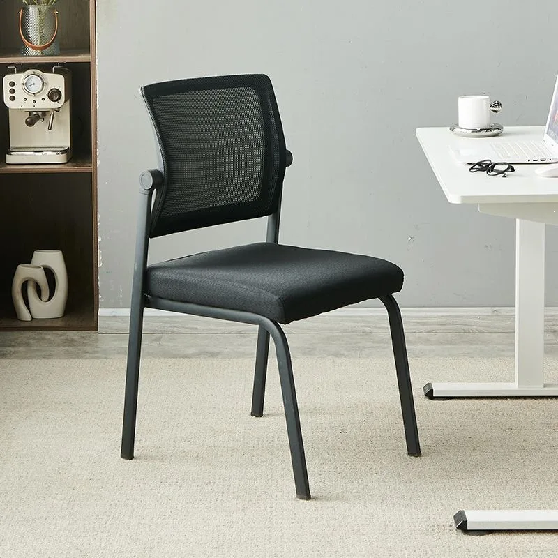 Black Mesh Office Chair Armless Breathable Back Padded Cushion Seat Sturdy Four Leg Metal Frame For Home Office Conference Use