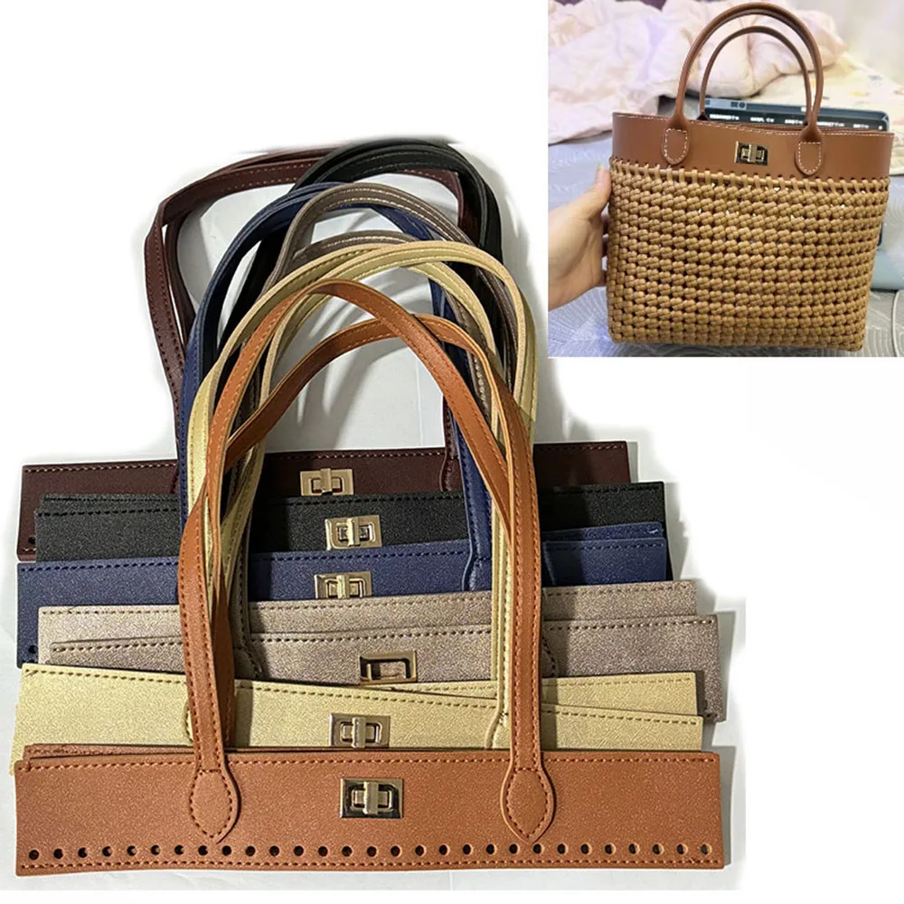 

DIY Bag Accessories Solid Color Bag Handle Buckle PU Handle Woven Handbag Fashion Handle Perforated Retro Creative Double Handle