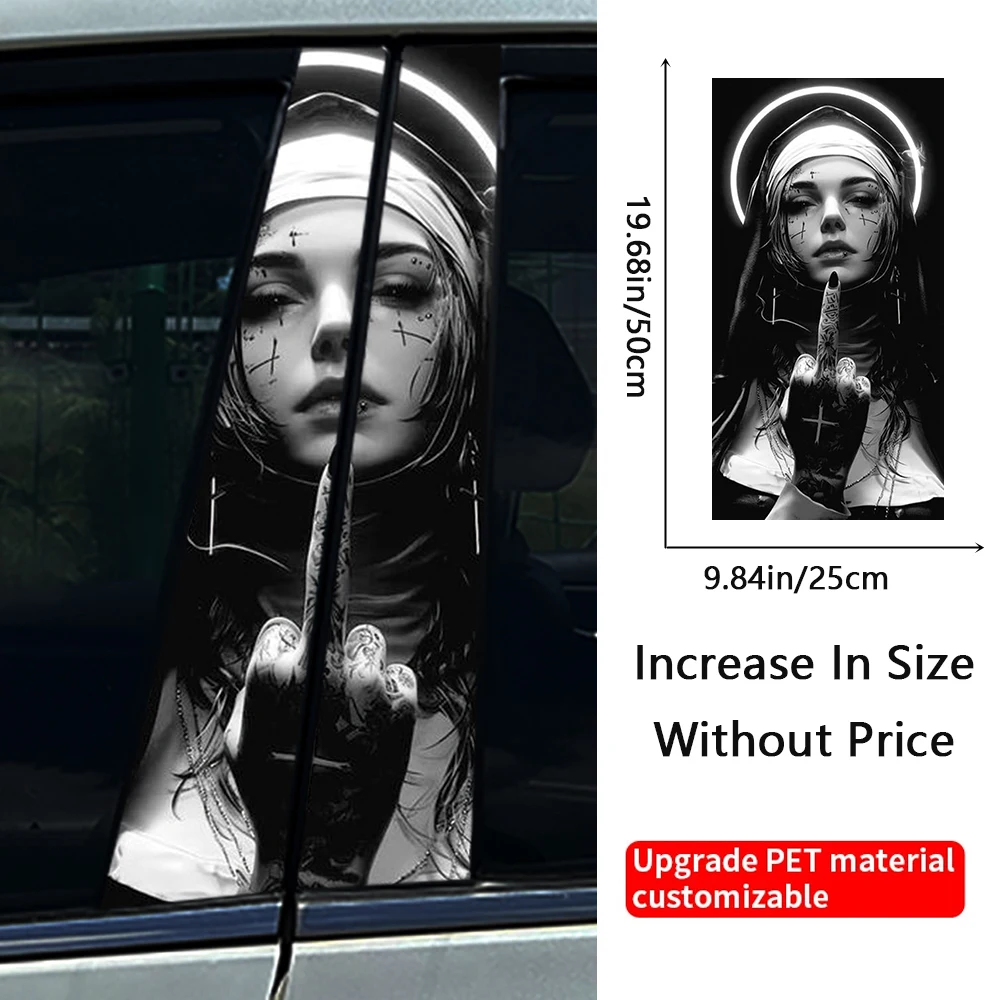 Gothic Nun Sister Auto B-pillar Stickers Car Center Column Halloween Decoration Cover Scratches Waterproof Decal Car Accessories