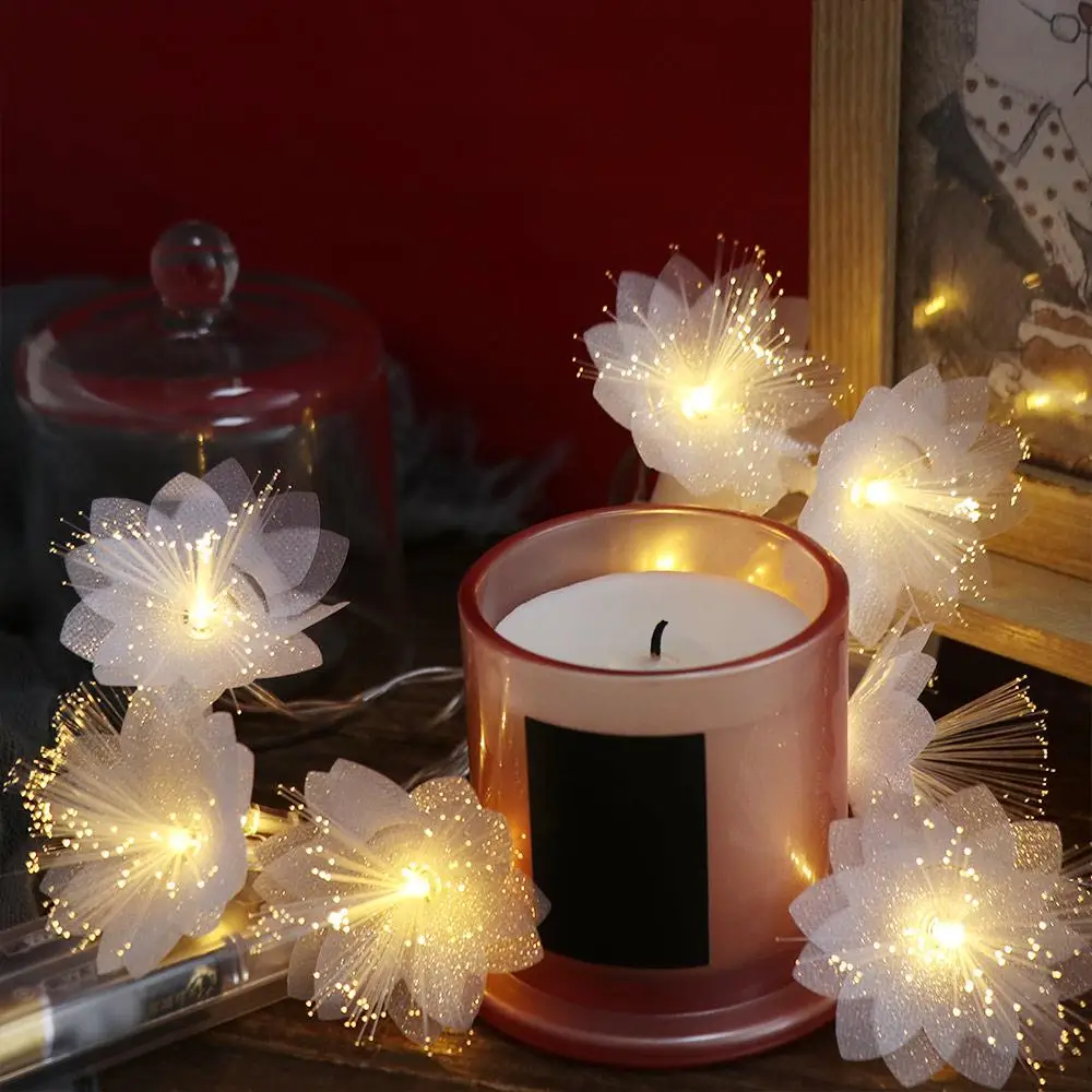 LED Fiber Optic Flower String Lights Flash Double Layered Fairy Lamps Battery Powered Christmas Tree Flower Lights Outdoor
