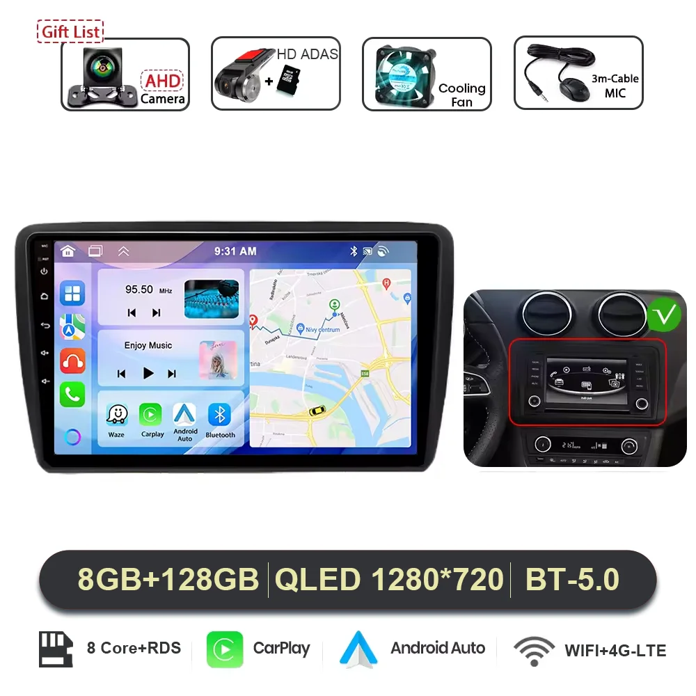 Android 15 Voor SEAT Ibiza 2016-2017 Autoradio Multimedia Video Player GPS Stereo CarPlay 4G Navigatie v BT QLED DPS Head Unit - afbeelding 1