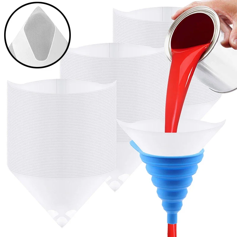 Car Disposable Paper Filter 100 Mesh Purifying Straining Cup Paint Spray Mesh Conical Nylon Micron Paper Funnel Tools