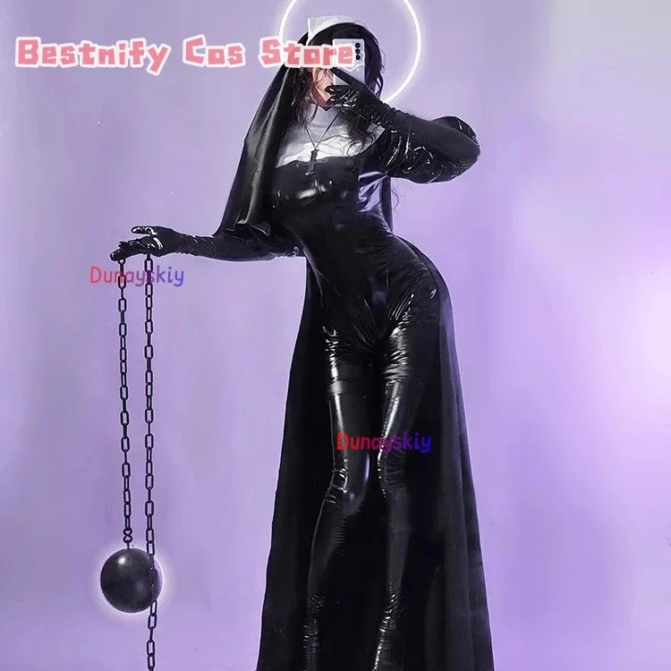 CosplayAnime Original Design Chowbie Nun Cosplay Costume White Black PU Leather Jumpsuit zentai Women's costume Sexy Bodysuit Ro
