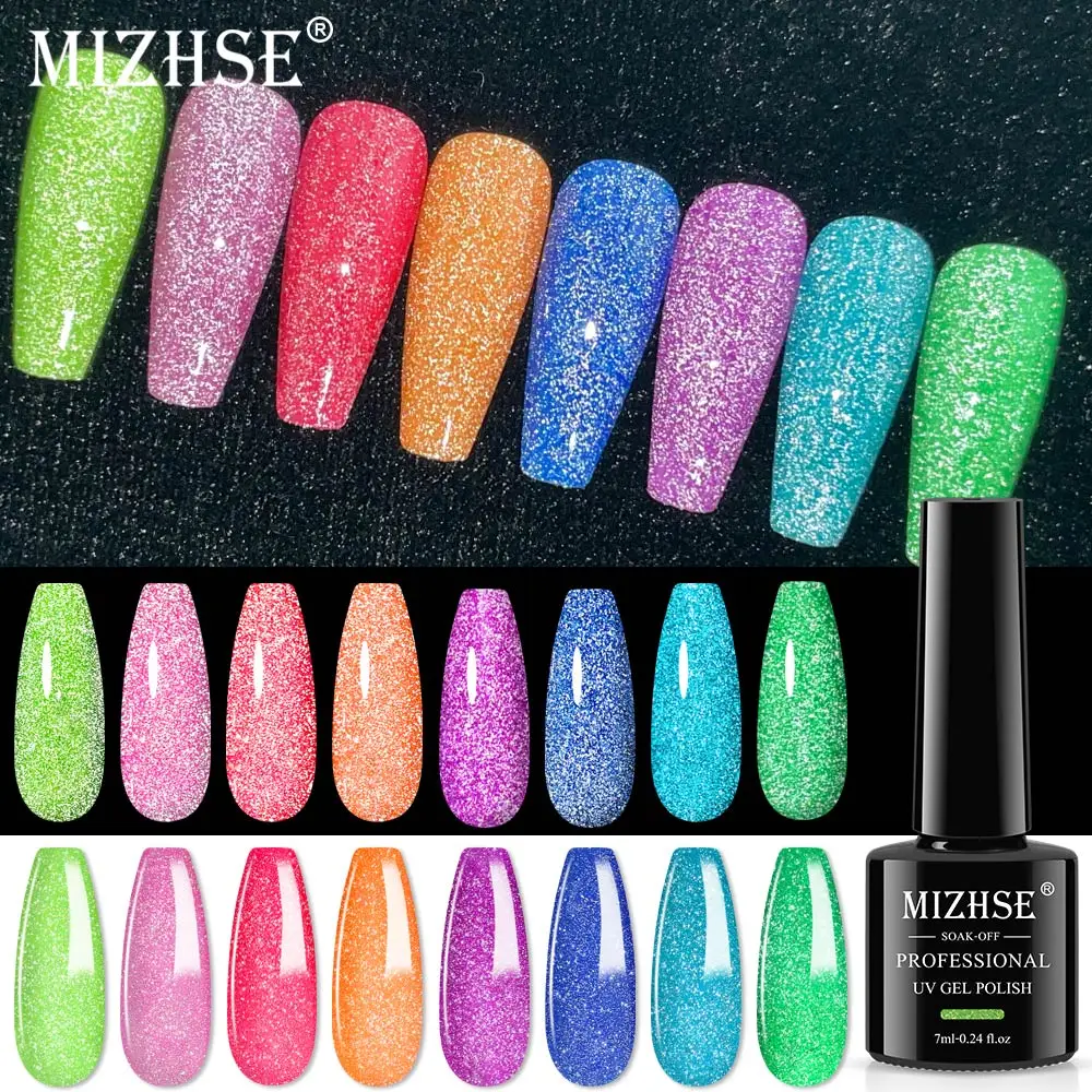 

MIZHSE 7 мл неоновые Светоотражающие бриллиантовые лампы неоновый цвет полное покрытие голографический Сияющий эффект отмачиваемый УФ-гель