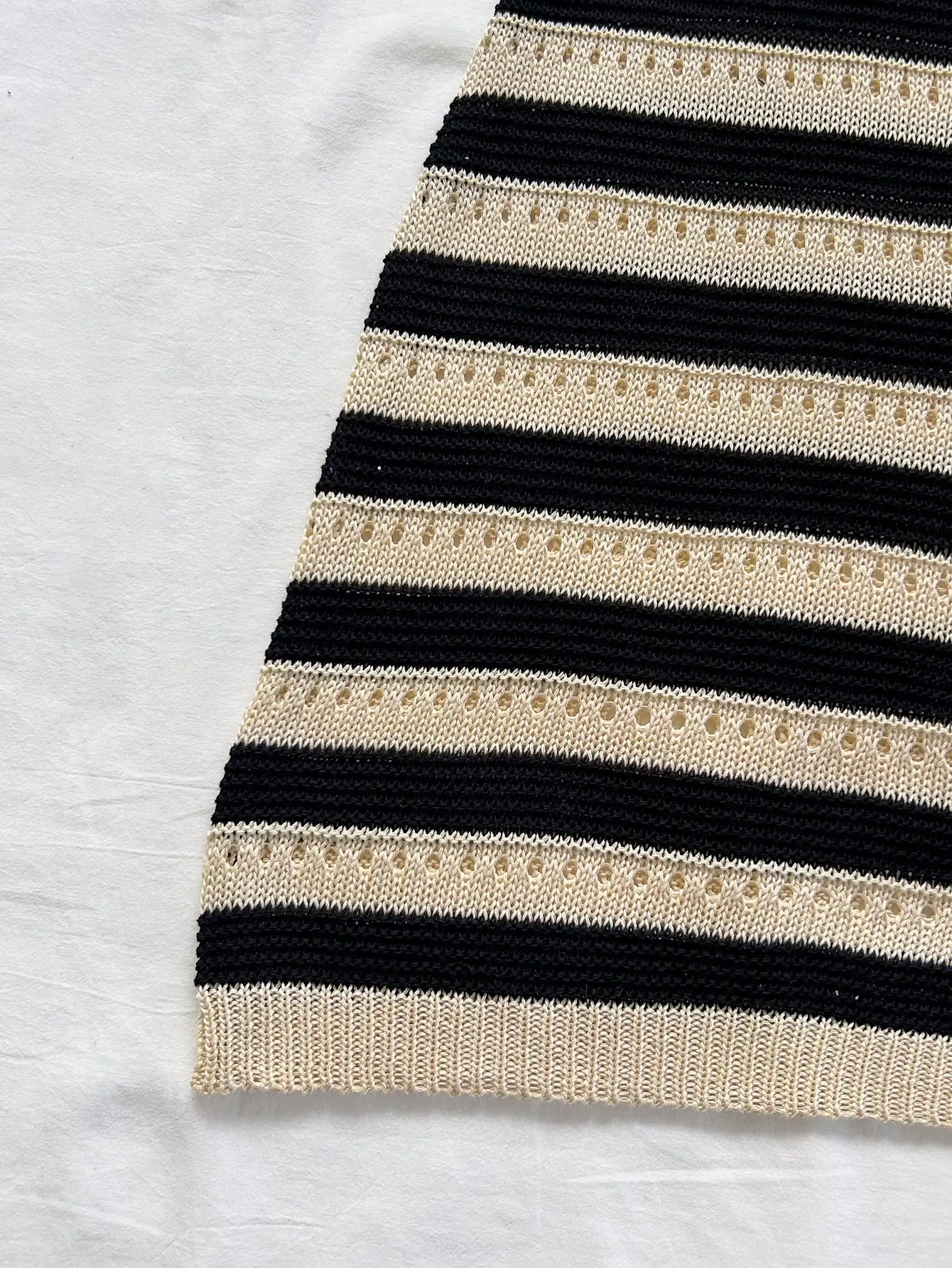 

Casual Black And Beige Striped Hollow Out Knit Sleeveless Dress For Summer