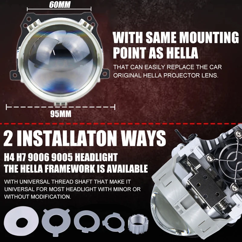 2.5 Inch Bi Led Lens Halo Lights Projectors For H4 H7 9005 9006 3R G5 Car Headlights High Low Beam LED Kits 40W 6000K