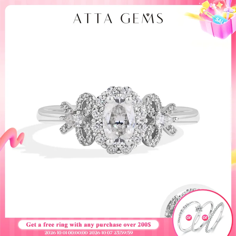 ATTAGEMS Luxury Moissanite Rings Oval Cut 925 Sterling Silver Ring Women Bow Design For Engagement Wedding FineJewelry Certified
