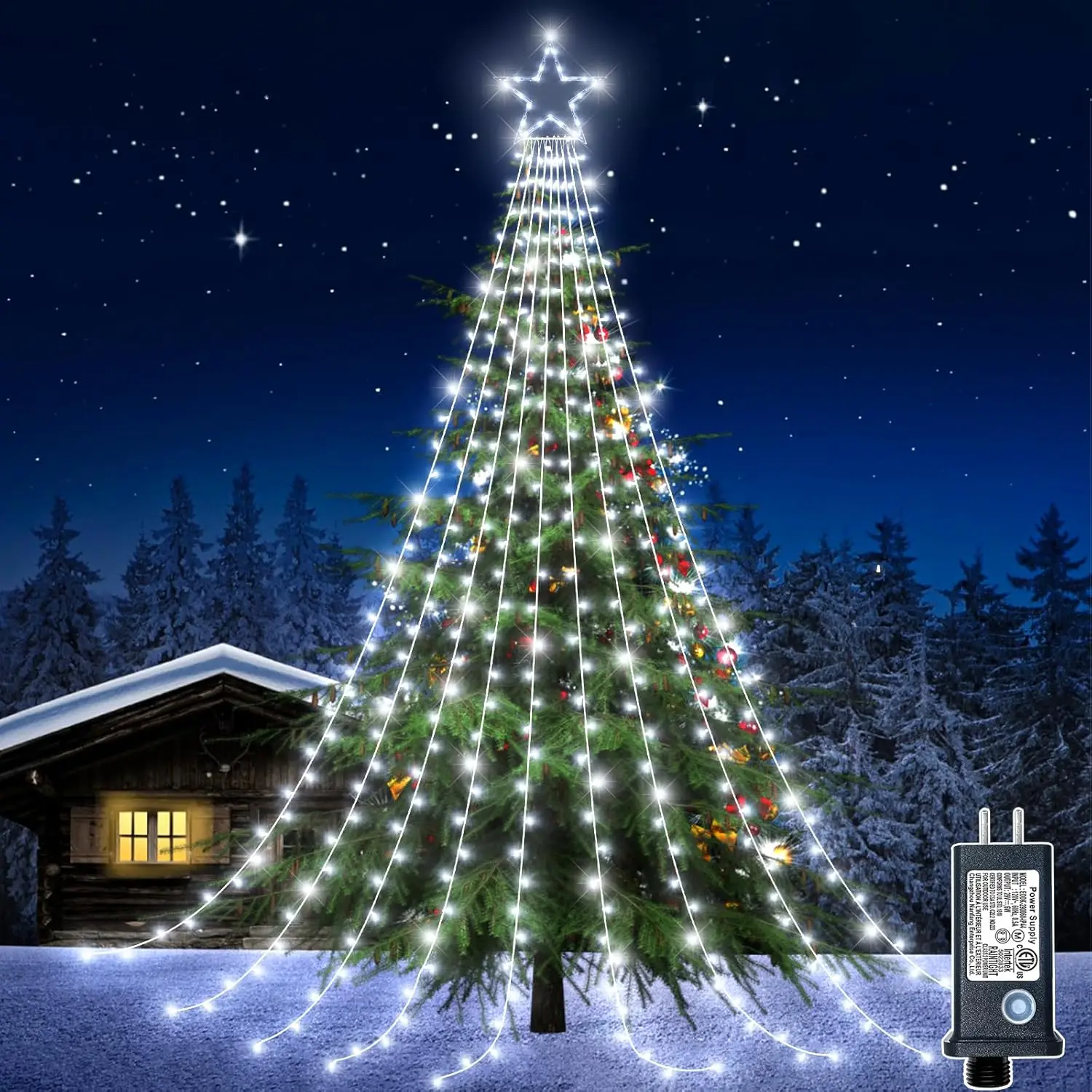 9x3,5 M decoraciones navideñas luces de cadena de estrellas 350 luces LED de árbol de cascada con estrella superior para decoración al aire libre de bodas y vacaciones