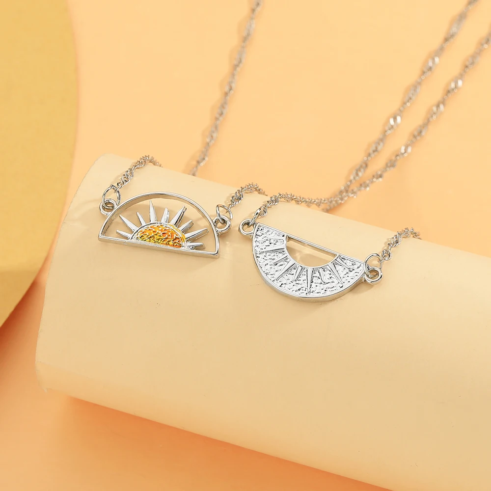 2 unids/set divertido rompecabezas de tótem de sol mejores amigos collar con colgante redondo BFF regalo de joyería de amistad