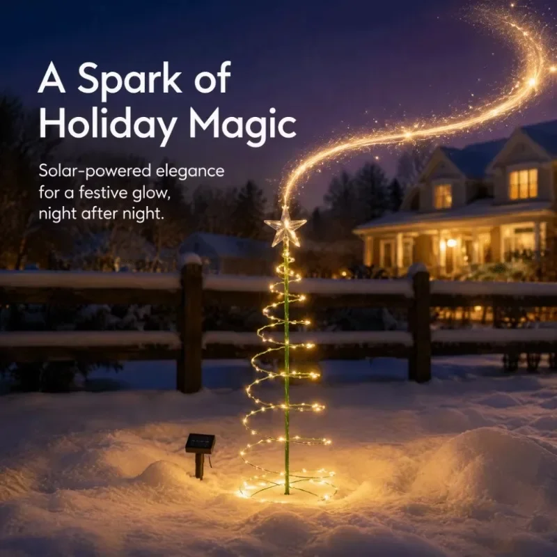 Solar Powered Christmas Tree Light Star Topper LED String Outdoor Garden Stake Lamp Warm White for Lawn Yard Decor