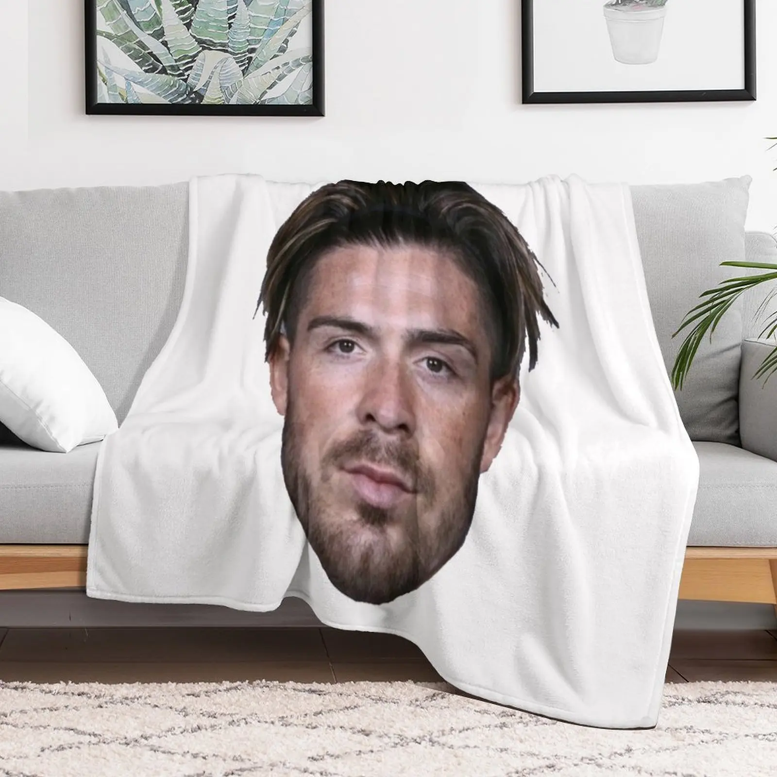 

Jack Grealish Head Throw Blanket Flannel Beach funny gift Blankets