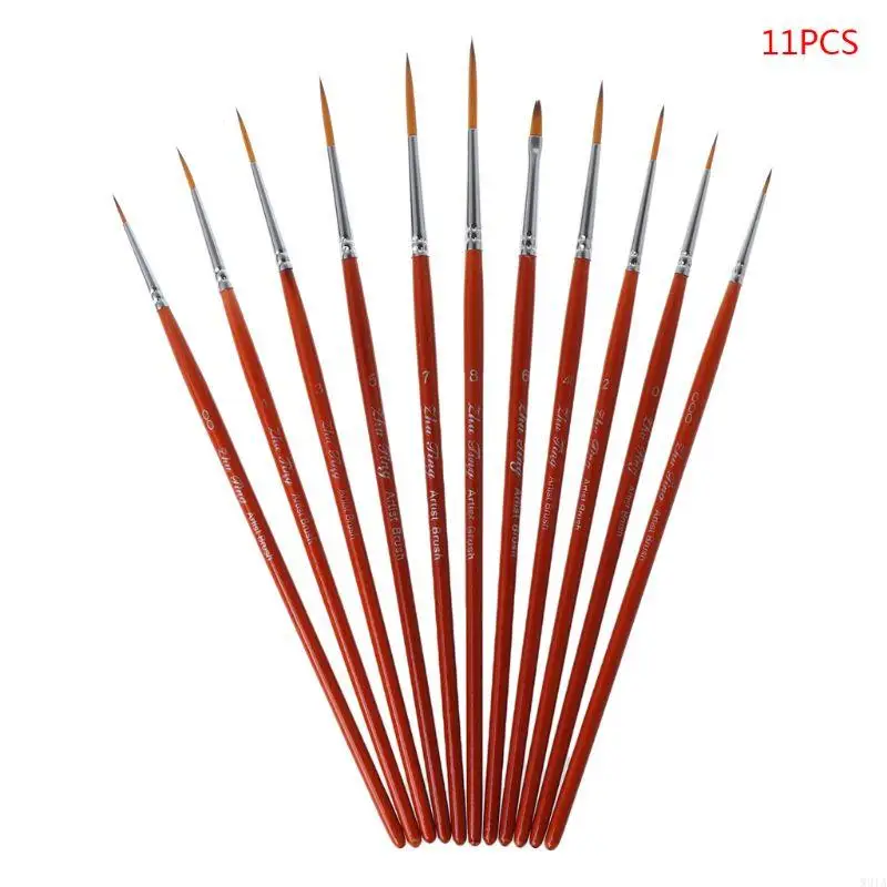W91A 11pcs/set Professional Detail Paint Brush Fine Pointed Tip Miniature Brushes For