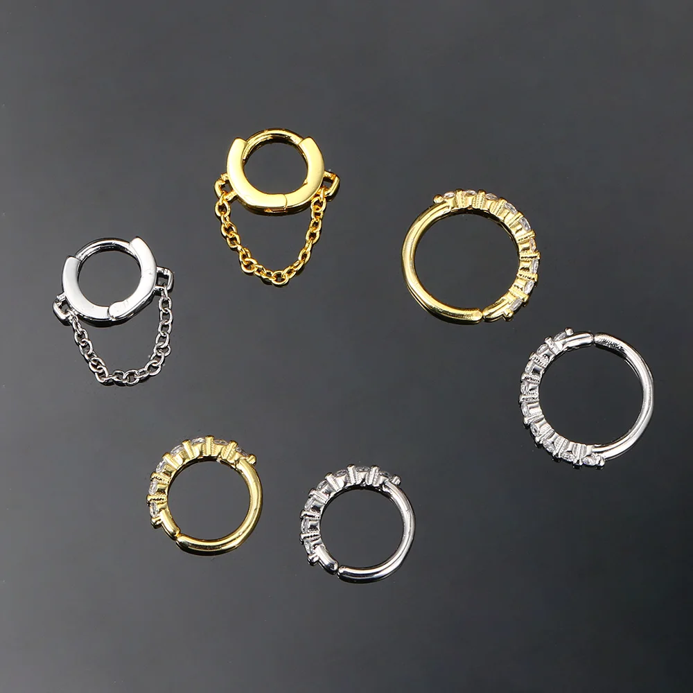 Ouro Cor Zircão Hoop Brincos para Mulheres e Meninas, Orelha Piercing, Hélice, Daith, Tragus, Cartilagem, Jóias para Meninas, Novo, Y2k, 1Pc