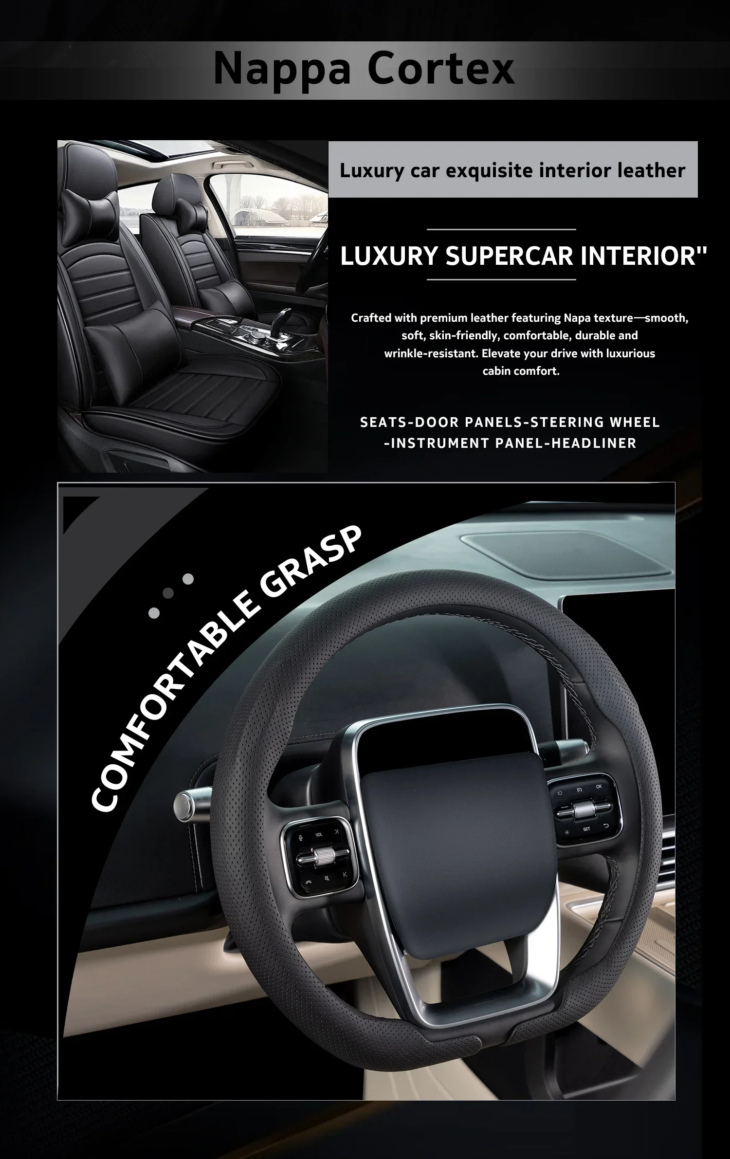 Ultradünner, luxuriöser, rutschfester, atmungsaktiver Auto-Lenkradbezug für TOYOTA Hilux Corolla Tacoma Camry Yaris C-HR RAV4 Sienna – Detail 3