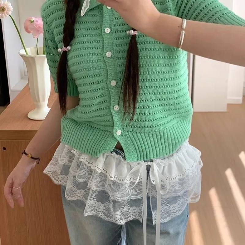 Lace Layered Gauze Skirt Y2k Streetwear Apron Wrap Skirt Lace Up Matching Pants Spicy Girl Stacked Y2k Wrap Dress Mini Skirt