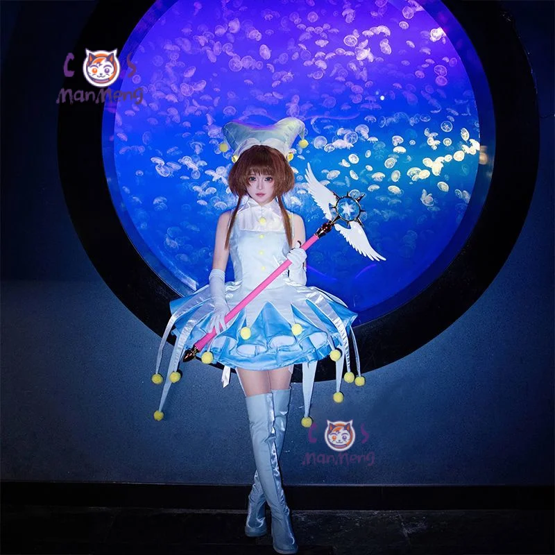 KINOMOTO SAKURA Anime Card Captor disfraz de Cosplay vestido de mujer calcetines sombrero accesorios conjunto Halloween carnaval dulce uniforme