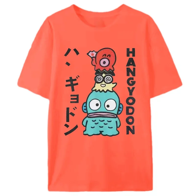 

2026 New Hangyodon 100% Cotton T-Shirt Unisex Cute Cartoon Character Print Orange Short Sleeve Loose Casual Summer Kids Tee