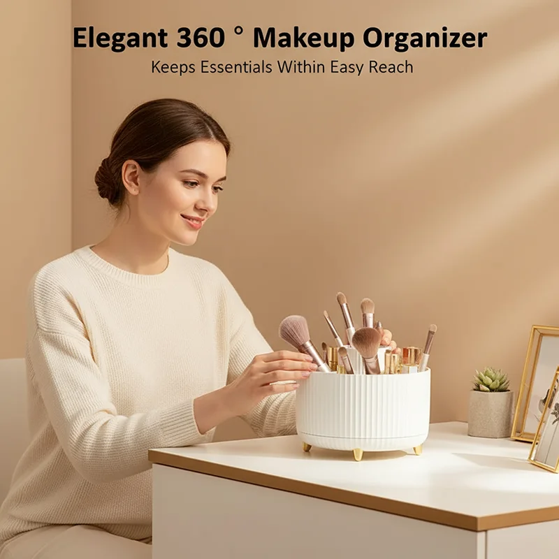 

Rotatable Makeup Desktop Cosmetic Storage Box Organizer Large Capacity For Bathroom Portable Lipstick Makeup Brush Pen Holder