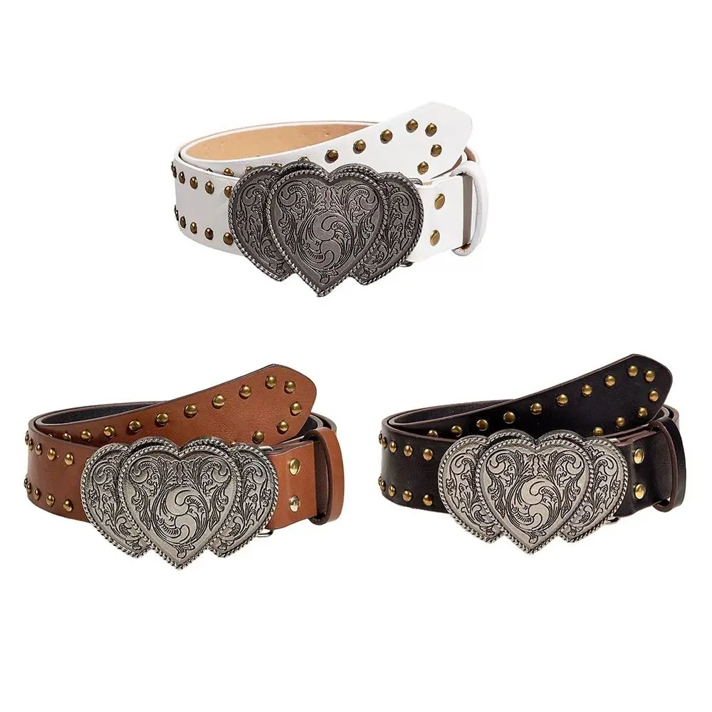 

Heart Solid Gothic Punk Rivet Belts PU Leather Y2k Waist Bands Vintage Wide Waist Chain For Skirts Dress Top Clothes Coat Jeans