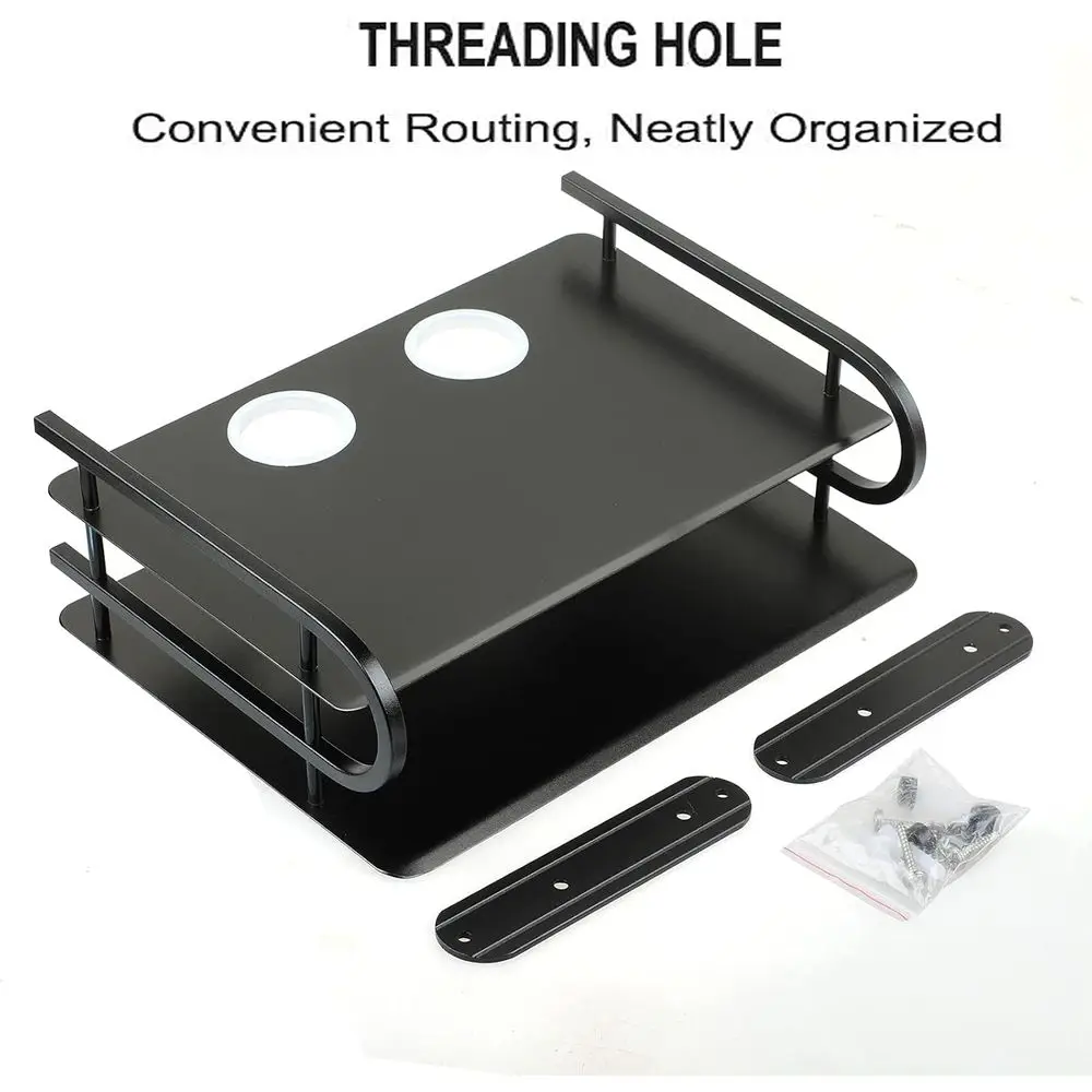 Black Metal Double Wire Router Storage Box/TV Set Box Shel Wall Hanging Plug Board Bracket Cable Storage Organizer (Small) view 6
