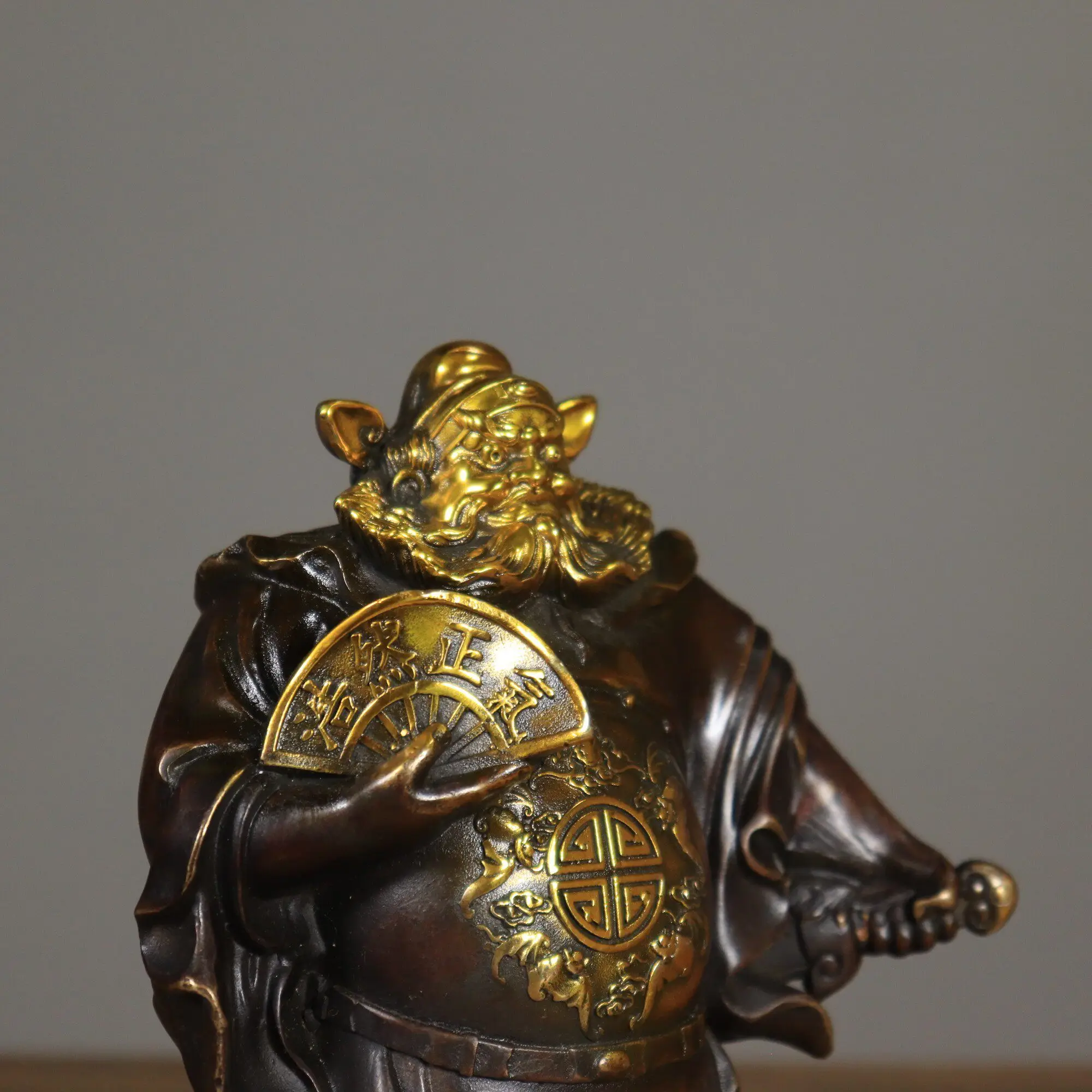 Pure Copper Gilded Zhong Kui Statue Traditional Craft Antique Collection House Protection Feng Shui Decor