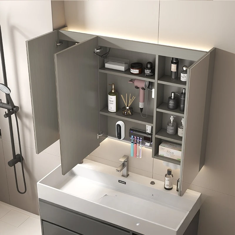 Smart mirror cabinet Stainless steel bathroom cabinet Wall-mounted 90 high drain mirror cabinet Toilet storage
