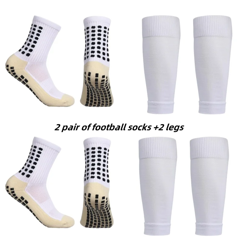 2 Set High Elastic Football Shin Guards Socks Leg Coveradult Youth Outdoor Sports Protective Equipment Non-slip Soccer Socks