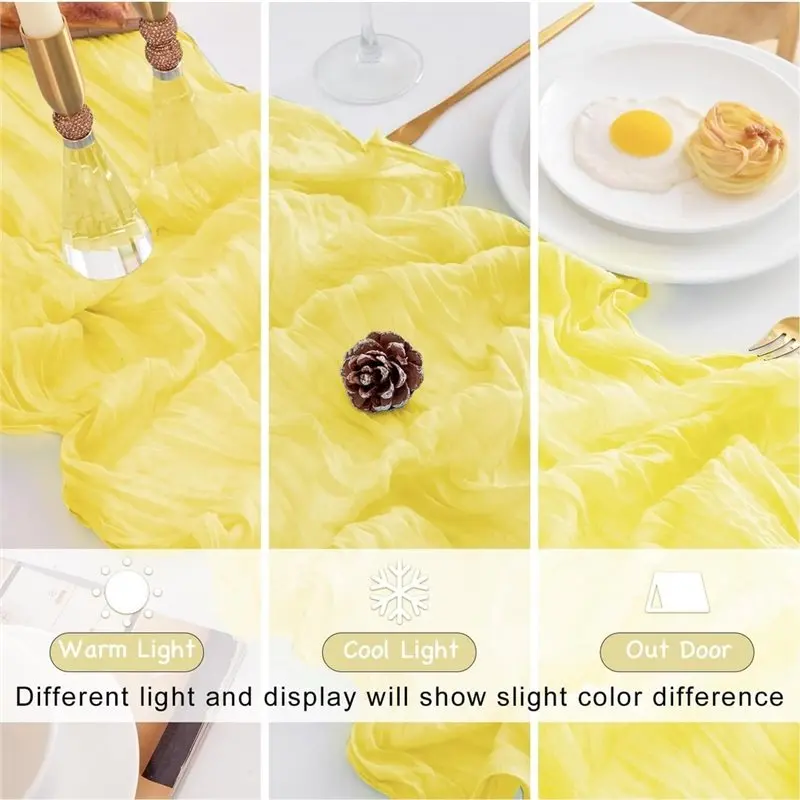 ABEZ 12 Pack Light Yellow Table Runner 17X108inch Light Yellow Cheesecloth Table Runner For Wedding Party Birthday Baby Bridal