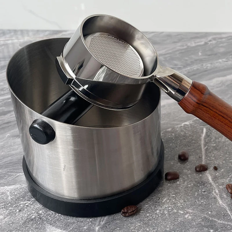 Coffee Knock Box Stainless Steel Espresso Waste Residue Knock Box Coffee Ground Knock Box with Rubber Ring Beveled Coffee Bin