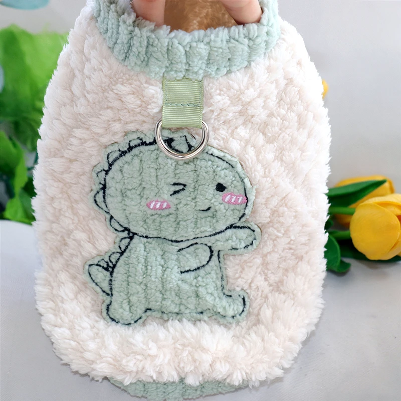 Green Dinosaur Puppy Sweatshirt Pet Leashable Clothes Teddy Warm Pullover Bichon Winter Two Legs Clothes Cartoon Dog Clothes