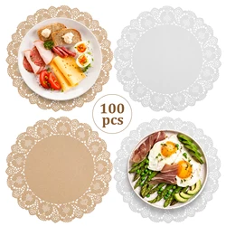 100 Sheets Paper Table Pads 34cm Round Lace Paper Place Mats Doilies Wedding Multipurpose Paper Placemats Paper Table DIY Decor
