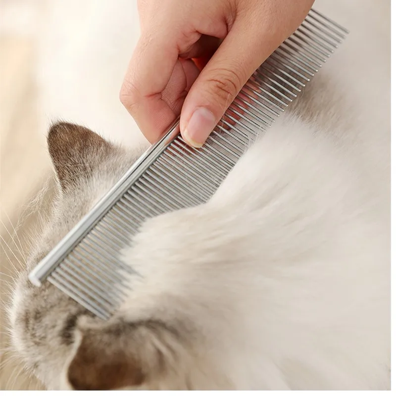 Pet Dematting Comb Stainless Steel Pet Grooming Comb for Dogs and Cats Gently Removes Loose Undercoat Flea Comb Pretty&Better