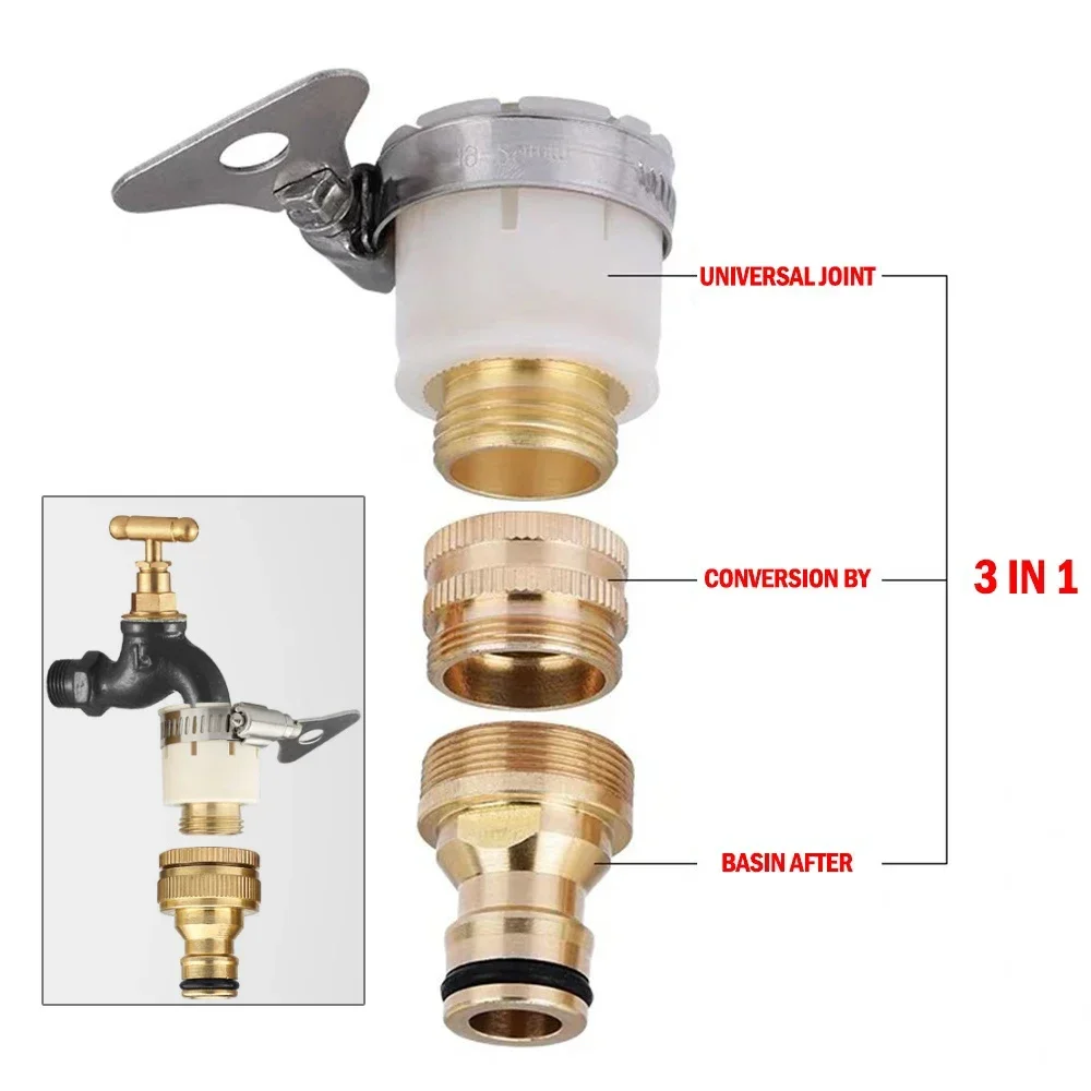 Universal 15mm-23mm Kitchen Hose Adapter Metal Faucet Quick Connector Mixer Hose Adapter Tube Joint Fitting for Garden Watering