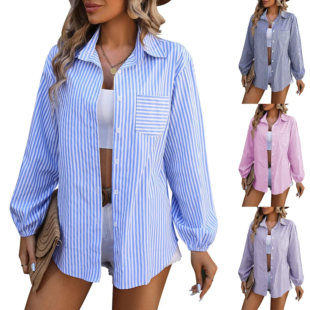 2024 Spring Autumn Women\'s Long Sleeve Tops Loose Commuting Casual Striped Shirt For Women Blouse Women\'s Top With Sleeves