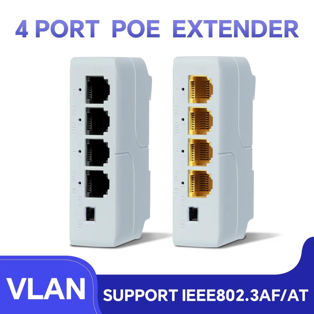 4 Port 100/1000M POE Extender Gigabit Network Switch Repeater IEEE802.3af/at Plug&Play for PoE Switch NVR IP Camera AP